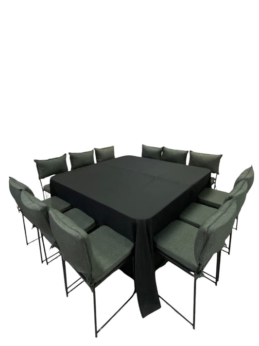 Mesa Cuadrada Mantel Negro (12 pax)