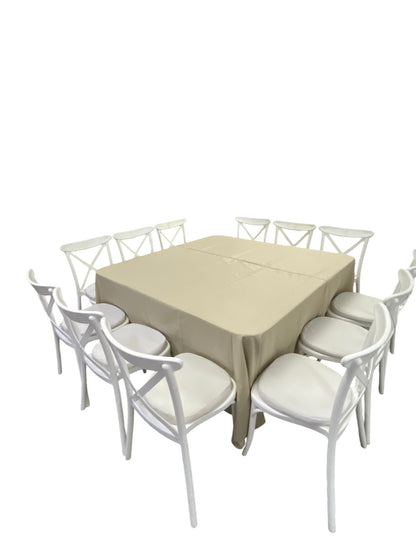 Mesa Cuadrada Mantel Beige (12 pax)