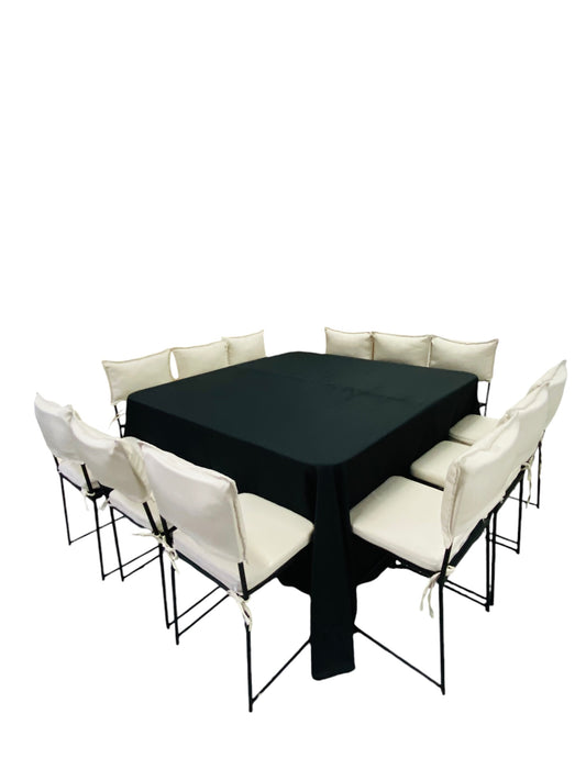 Mesa Cuadrada Mantel Negro (12 pax)