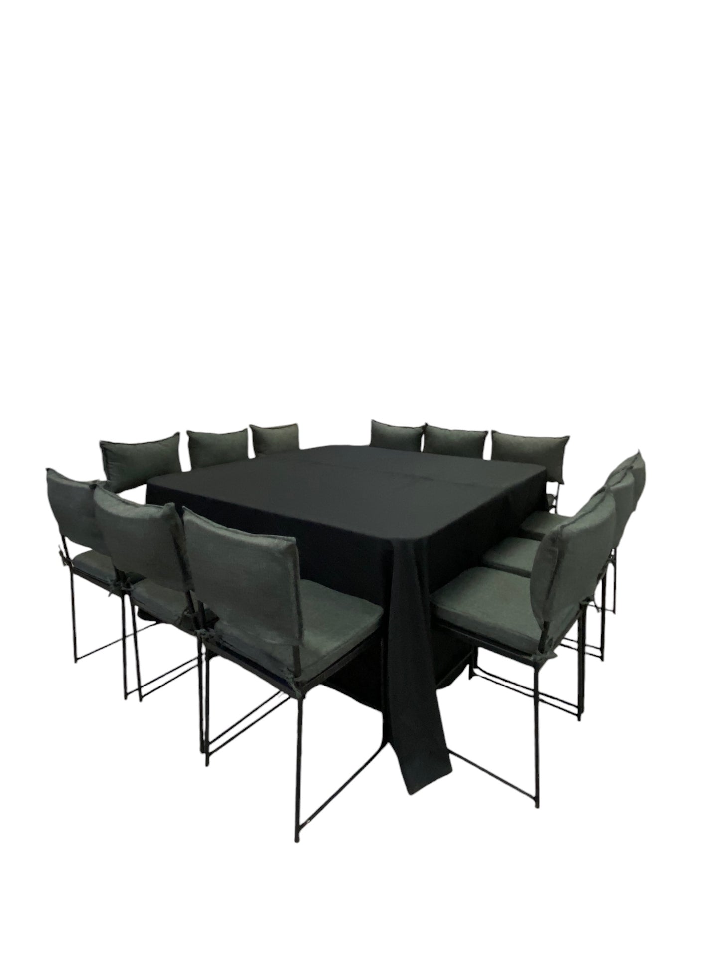 Mesa Cuadrada Mantel Negro (12 pax)